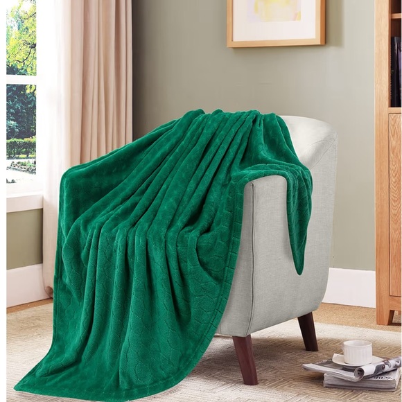 Emerald Green Plush Fleece Throw Blanket 50x60 Super Soft Cozy - Picture 6 of 8